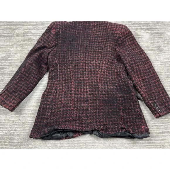 Liz Claiborne Collection Blazer Medium Womens Red Black Houndstooth Wool‎ Blend - Picture 9 of 10